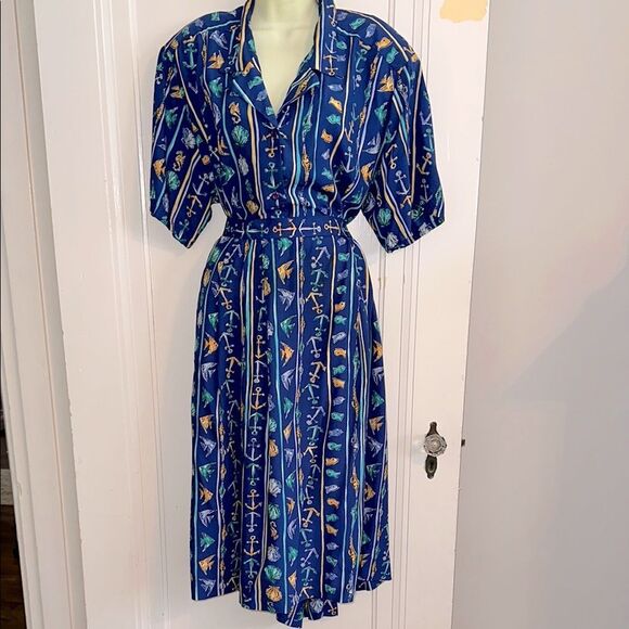 Vintage Pendleton Blue, Turquoise & Gold Nautical Beach Print Skirt Set - Picture 1 of 10